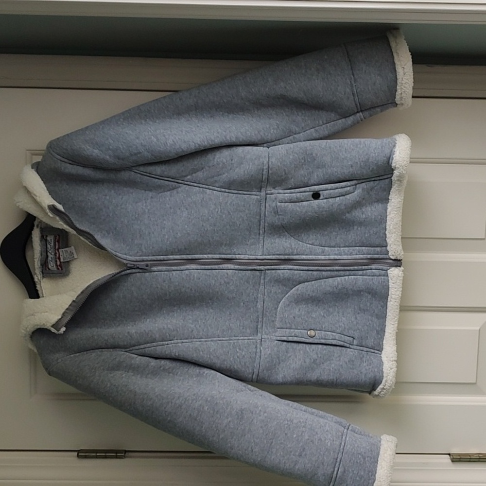 Che Bella by Maxxsell Gray Hooded Jacket Baby Sherpa Fleece Size Large